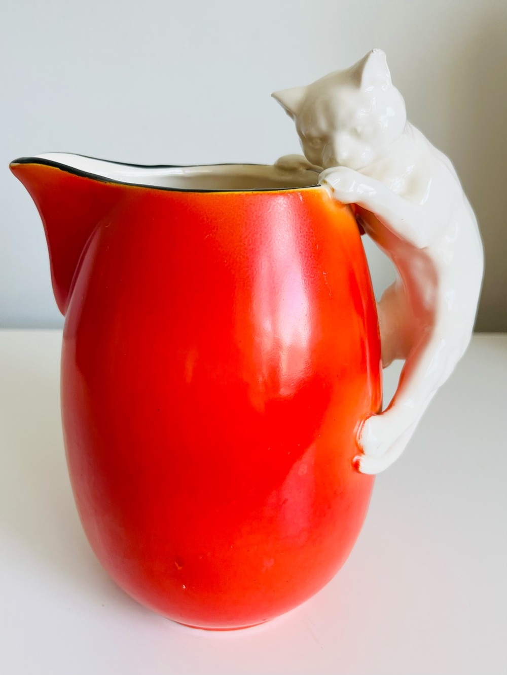 [Erphila Fayence] VTG MCM Cat Handle Milk Pitcher Orange 8039